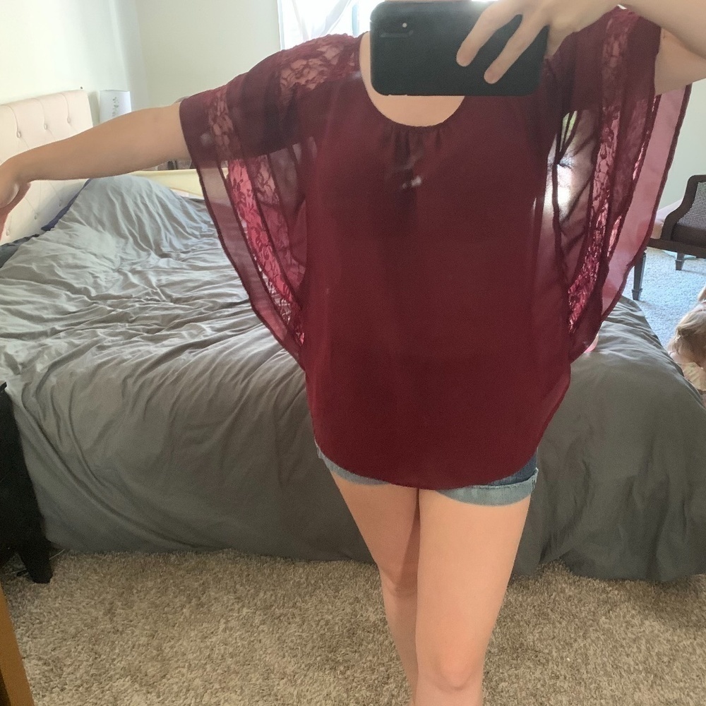 Medium Burgundy Sheer Blouse (710) - Picture 1 of 8